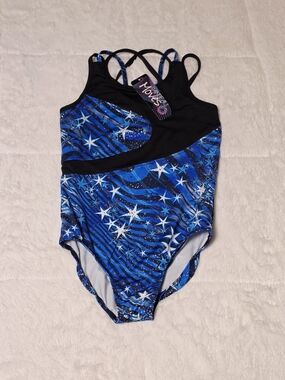Girls' Blue Star Wave Dance Leotard with Black Yoke(SW300-02)